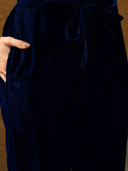 House of Pataudi Embroidered Velvet Straight Kurta