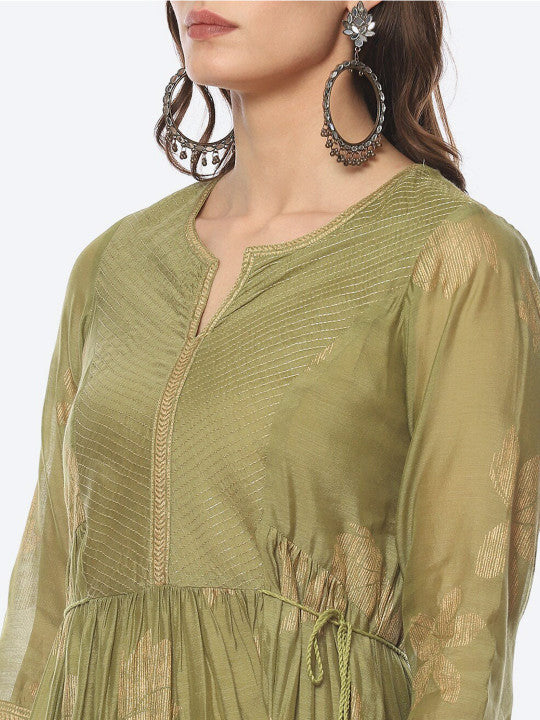 Biba Ethnic Motifs Printed Tiered Cotton A-line Ethnic Dress