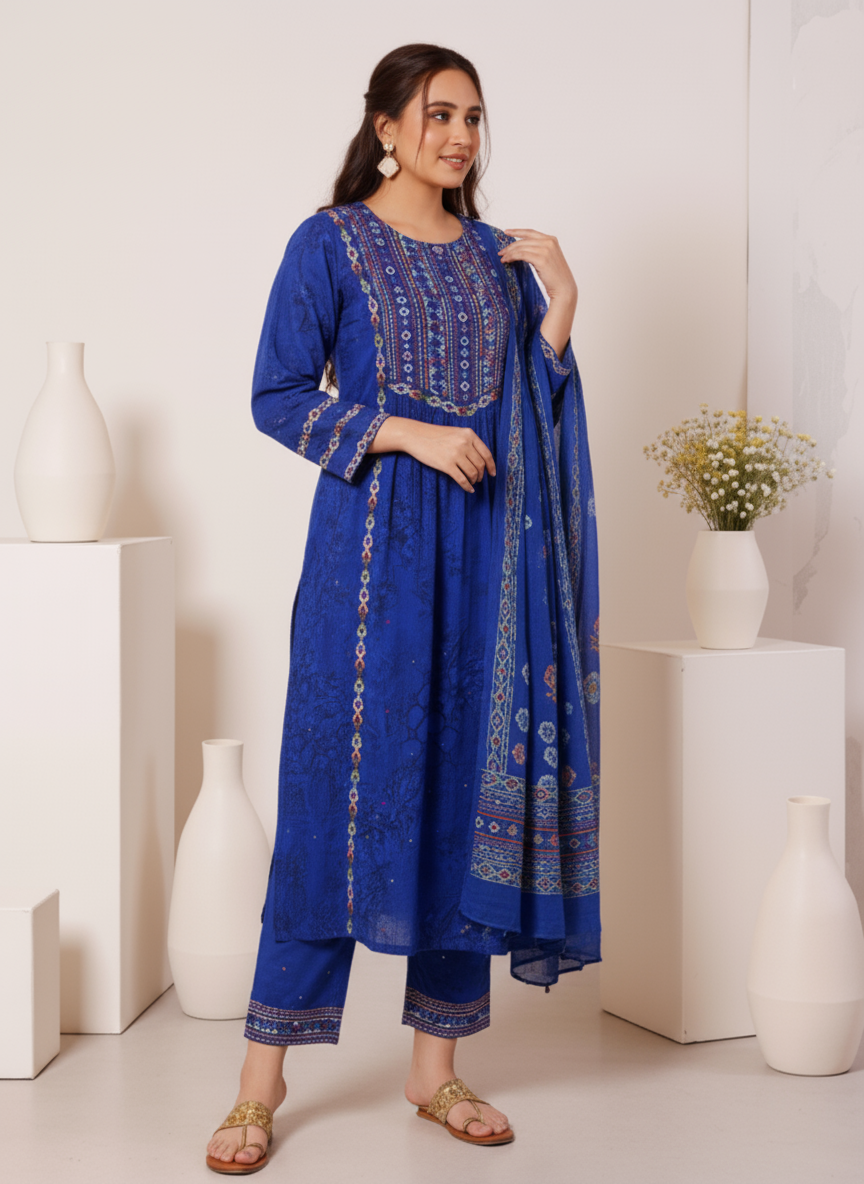 Embroidered Roman silk Flared Kurta