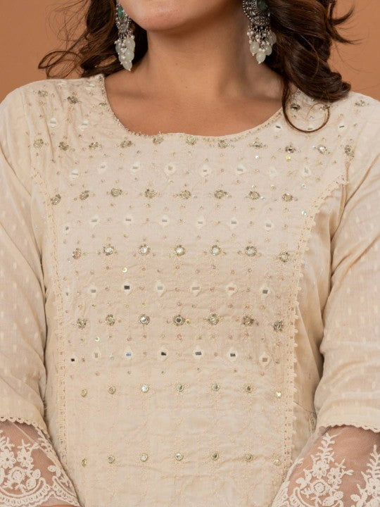 Varanga Floral Thread & Mirror Embroidered Panelled Anarkali Kurta With Trousers & Dupatta