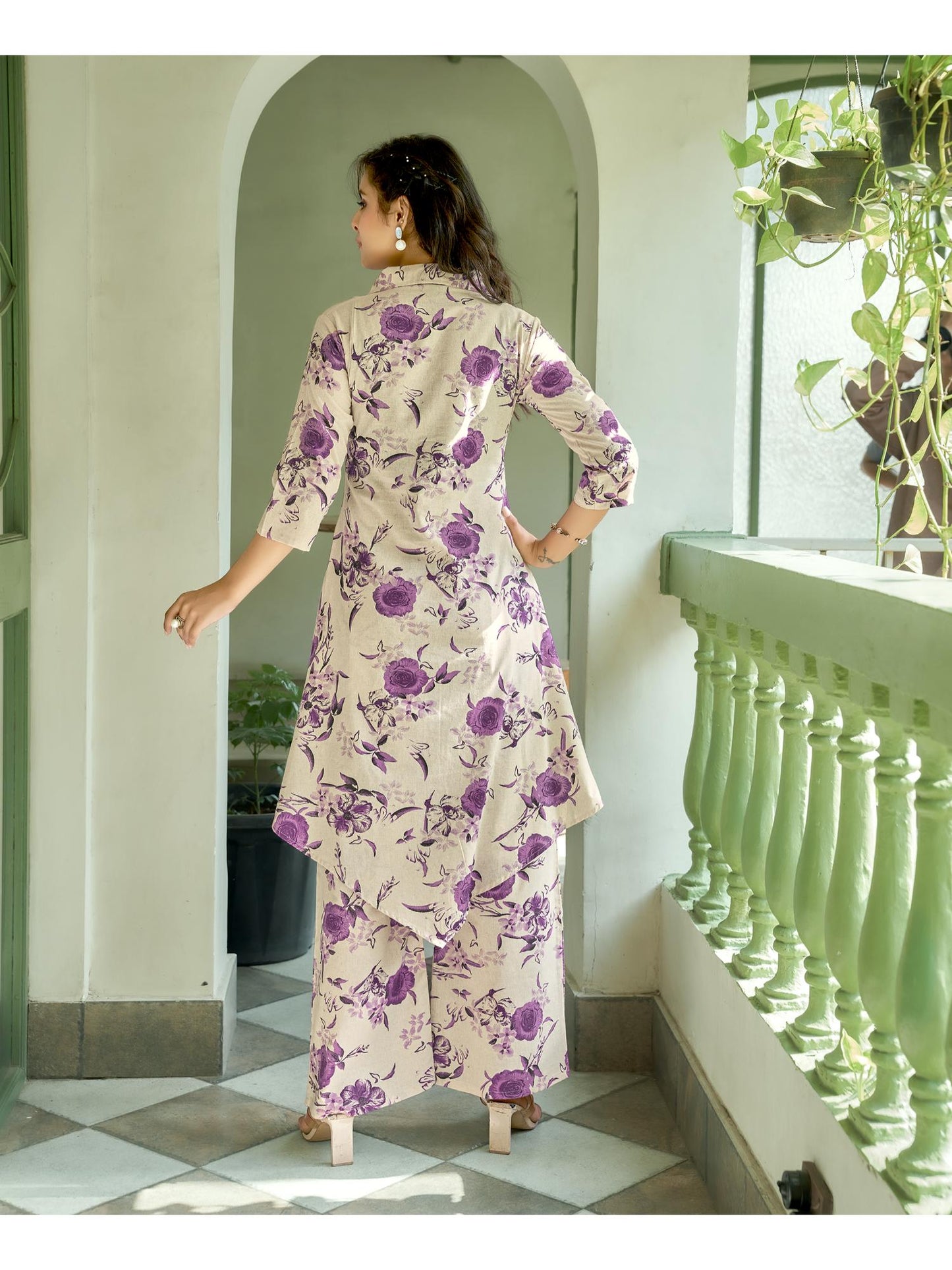 Women Cotton Blend Printed Purple Co-Ord (Set of 2)