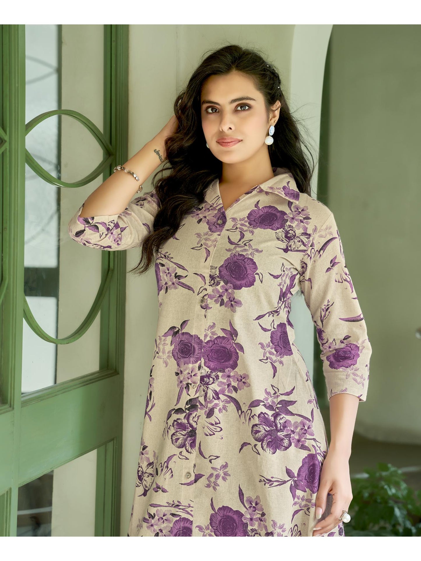 Women Cotton Blend Printed Purple Co-Ord (Set of 2)