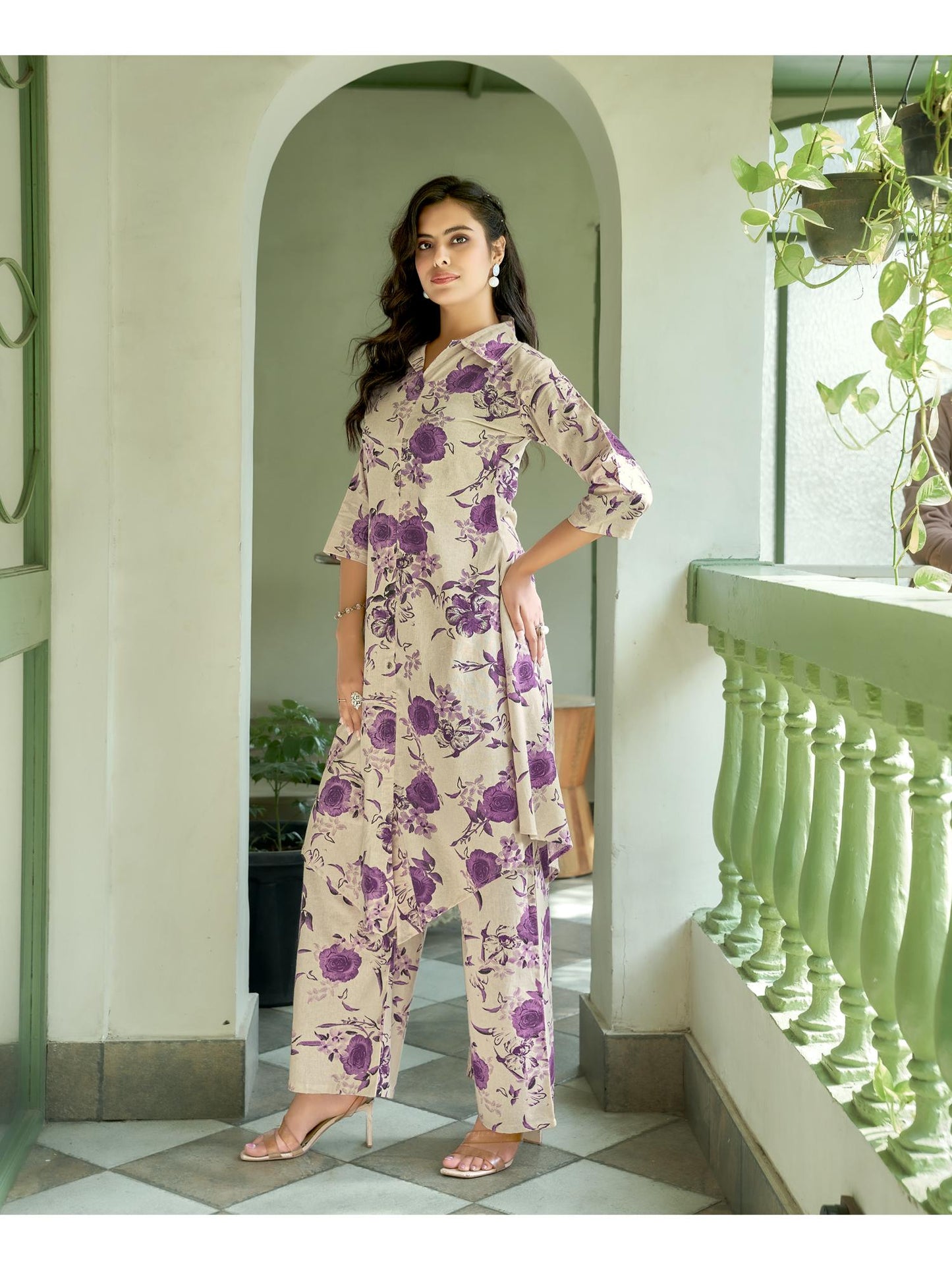 Women Cotton Blend Printed Purple Co-Ord (Set of 2)
