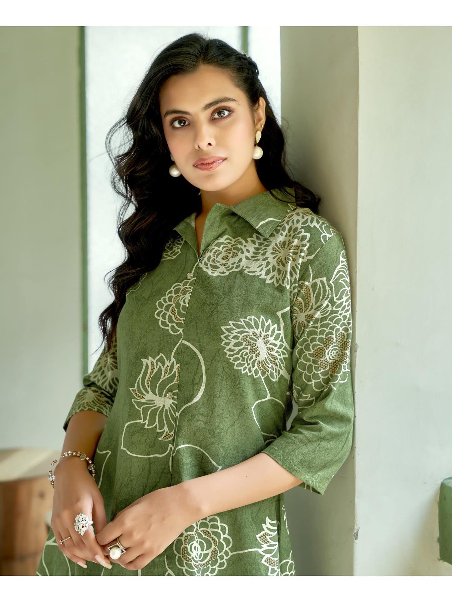 Women Cotton Blend Printed Green Co-Ord (Set of 2)