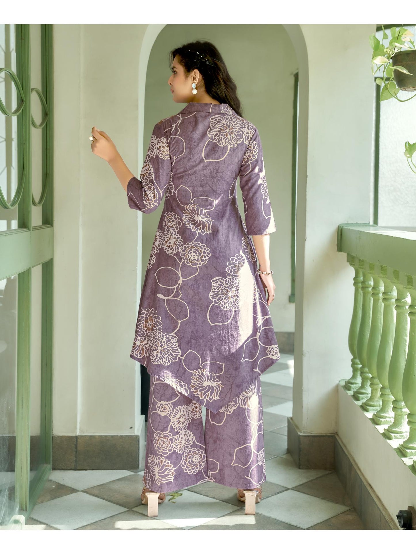 Women Cotton Blend Printed Lavender Co-Ord (Set of 2)