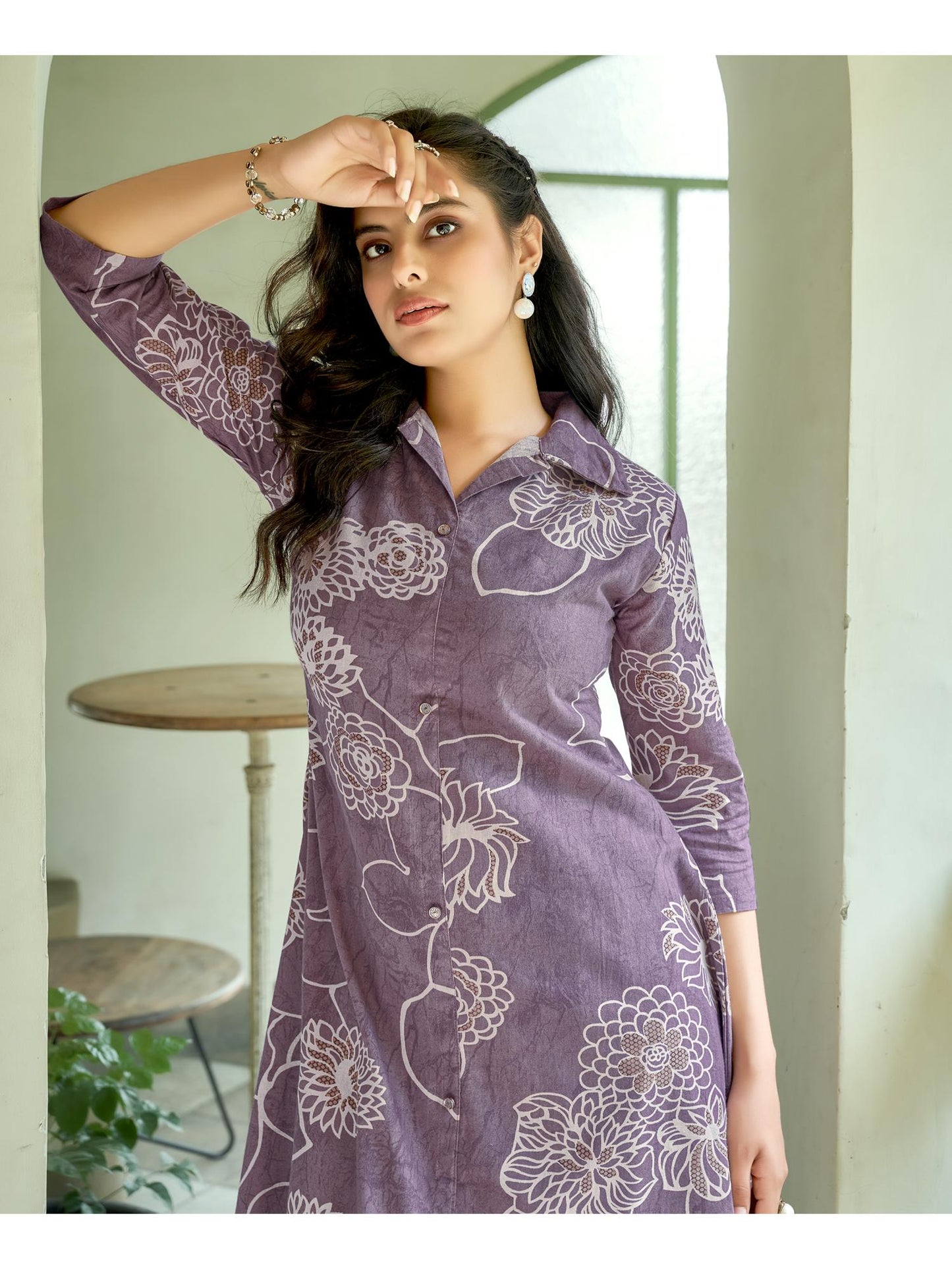Women Cotton Blend Printed Lavender Co-Ord (Set of 2)