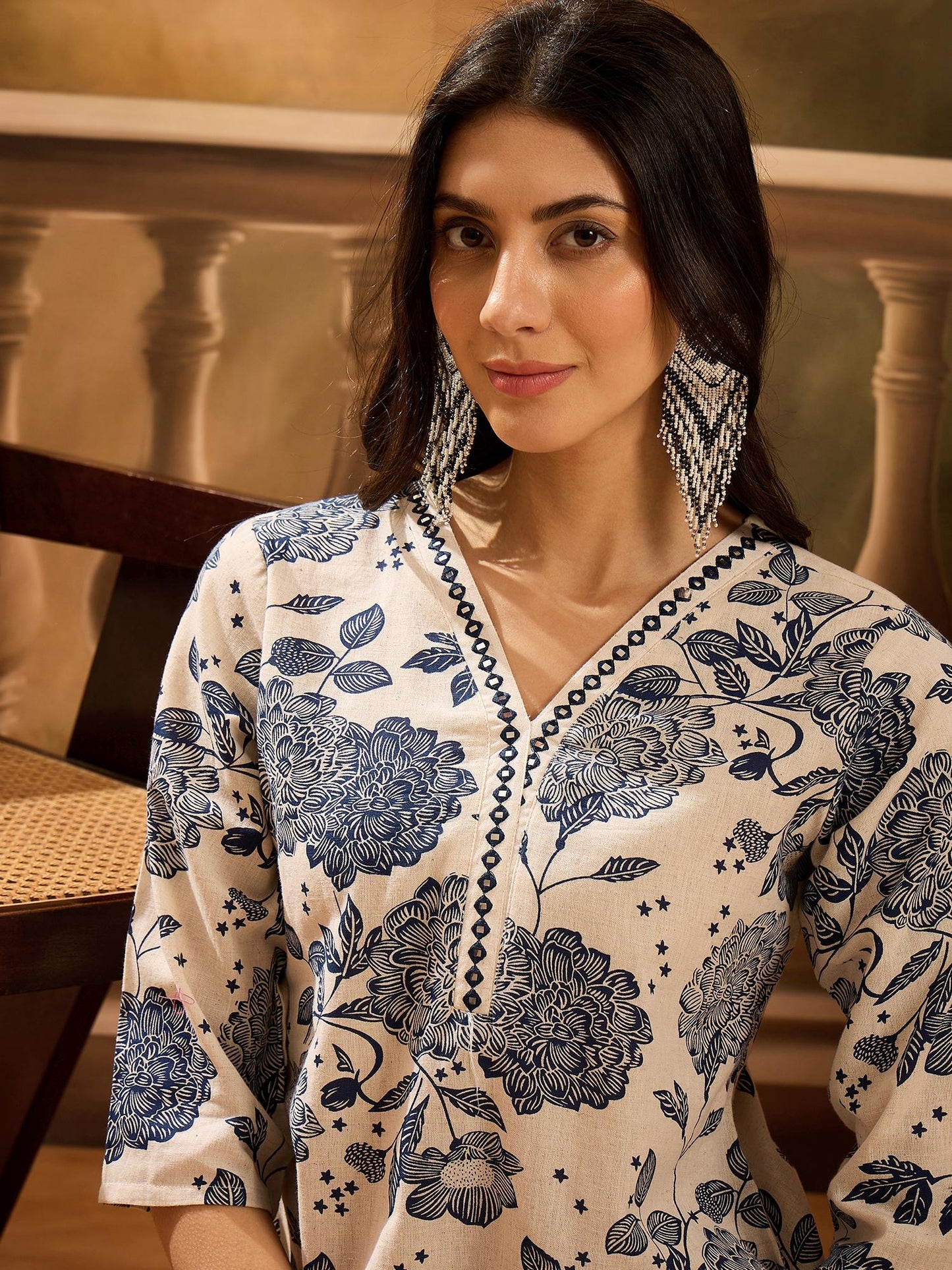 Women Pure Cotton Printed Cream Co-Ord (Set of 2)