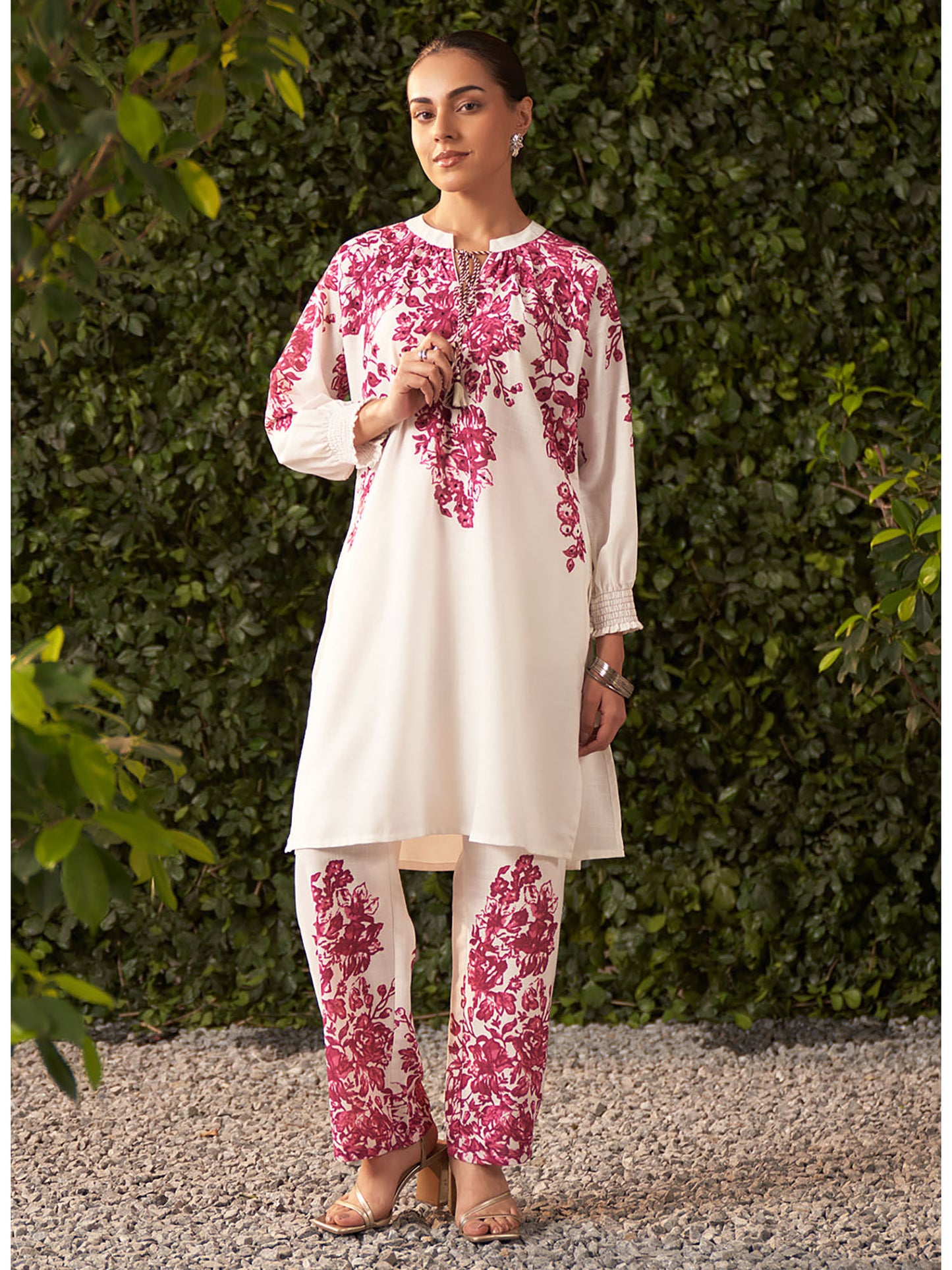 Women Fuchsia Pink Printed Remi Linen Co-Ord (Set of 2)