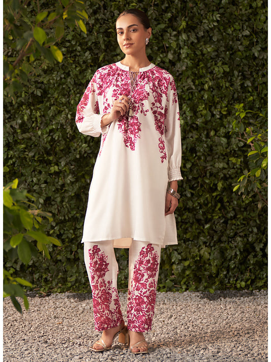 Women Fuchsia Pink Printed Remi Linen Co-Ord (Set of 2)