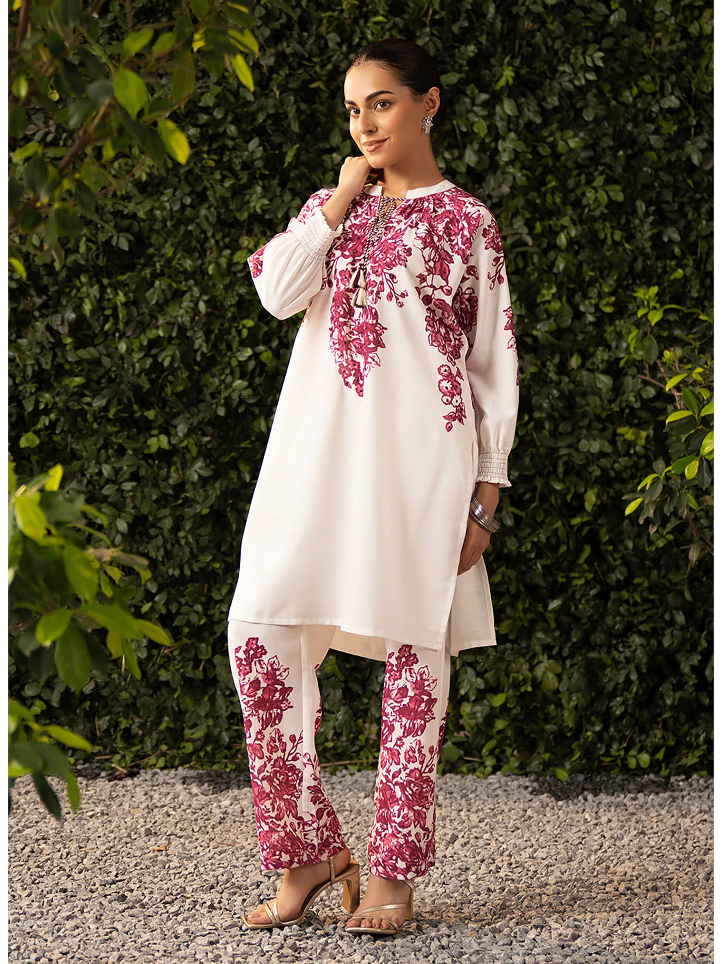 Women Fuchsia Pink Printed Remi Linen Co-Ord (Set of 2)