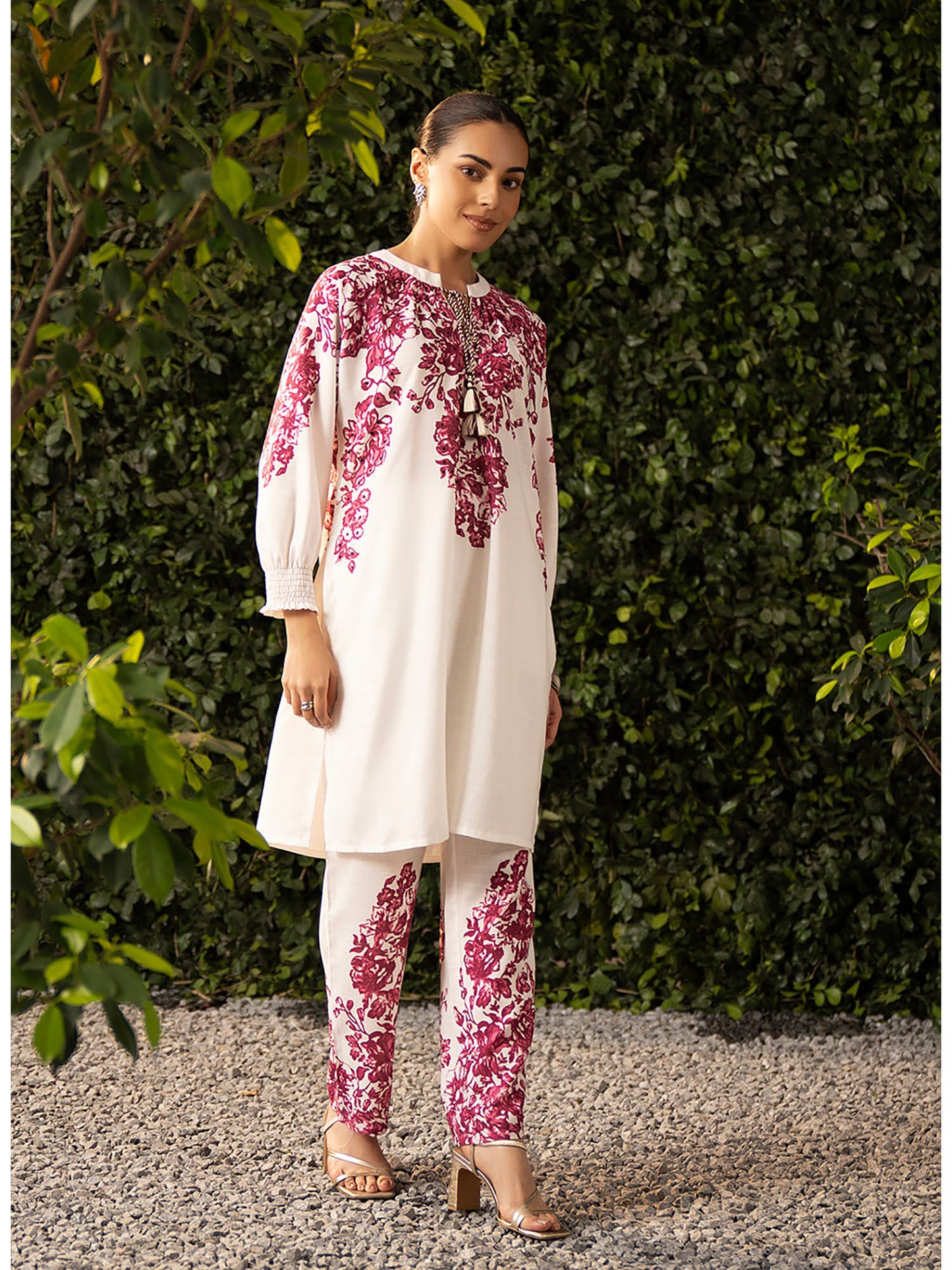Women Fuchsia Pink Printed Remi Linen Co-Ord (Set of 2)