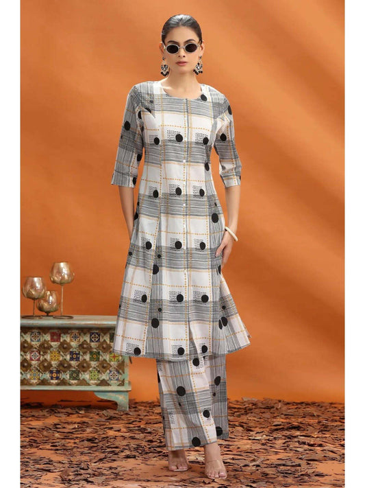 Women Off White Printed Co-Ord (Set of 2)