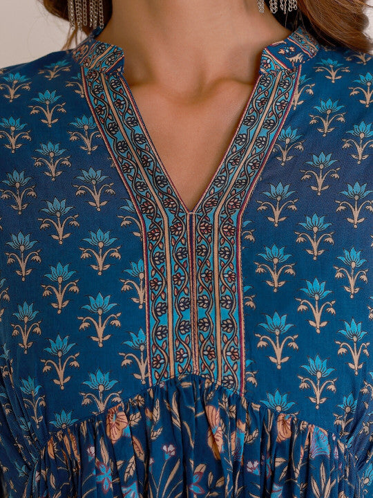 GULAB CHAND TRENDS Women Ethnic Motifs Printed Thread Work Floral Anarkali Kurta
