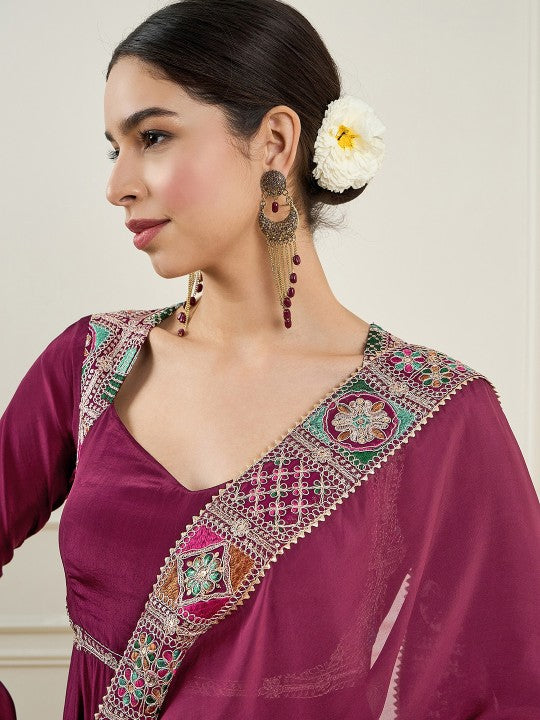 ADORNIA Woven Design Embroidered Thread Work Anarkali Kurta