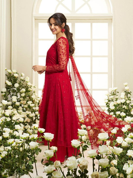 Inddus Floral Embroidered Round Neck Sequinned Anarkali Kurta