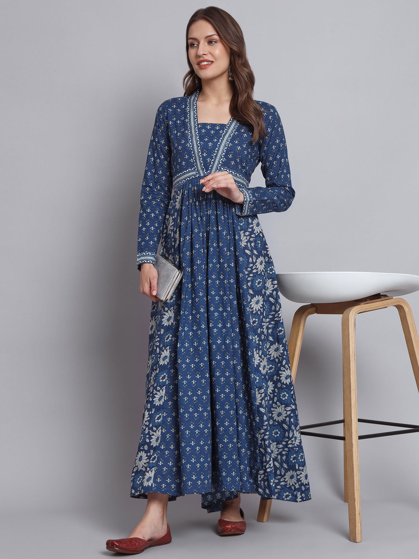 Women Indigo Cotton Block Printed Dress