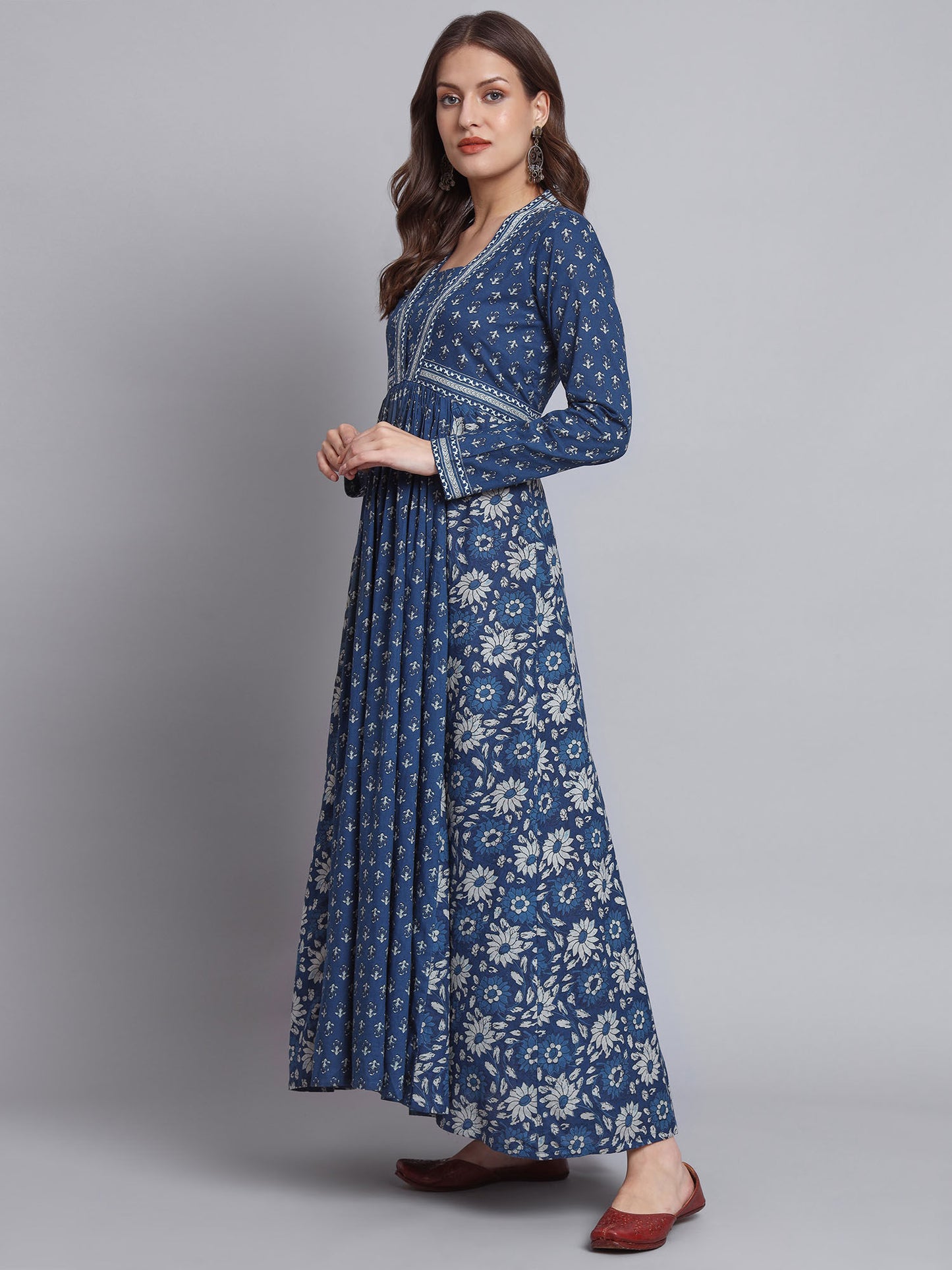 Women Indigo Cotton Block Printed Dress