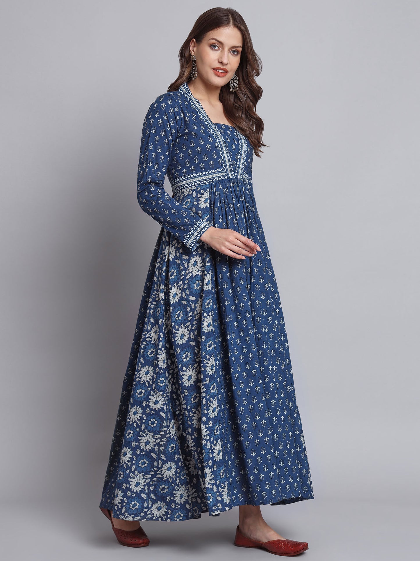 Women Indigo Cotton Block Printed Dress