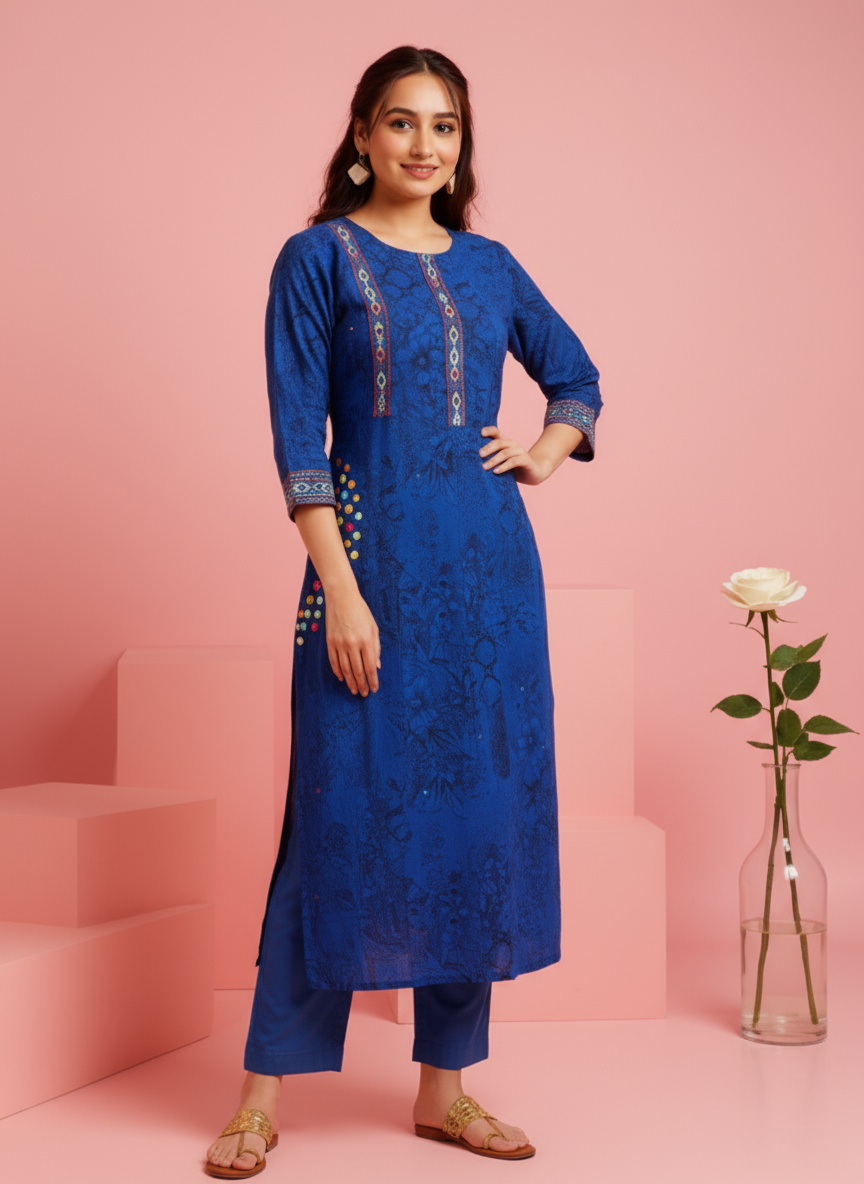 Embroidered Roman silk Flared Kurta
