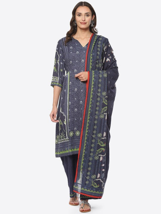 Biba Women Floral Printed Kurta With Palazzos & Dupatta