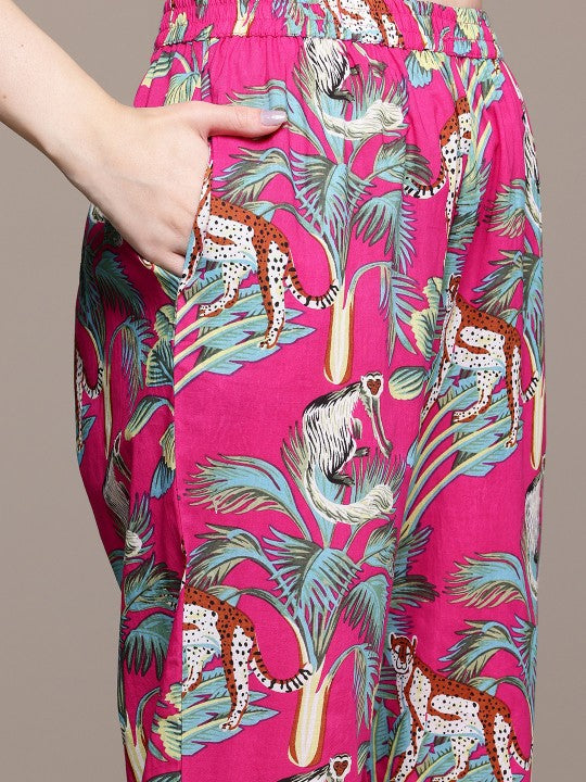Floral Printed Pure Cotton Tunic with Trousers