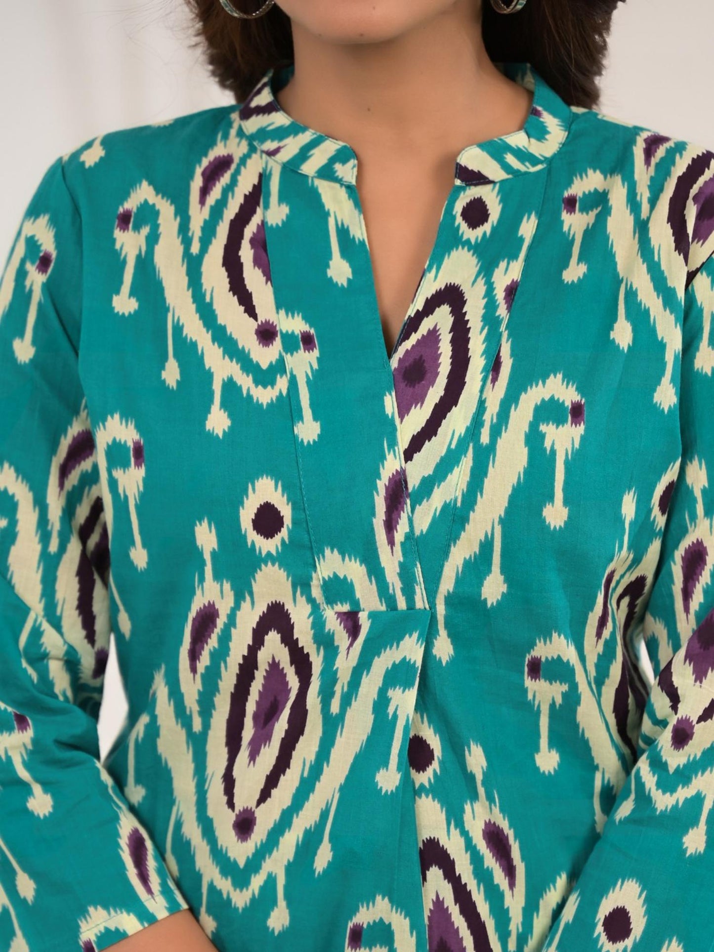 Curved Style Cotton Fabric Sea Green Color Co-ord (Set of 2)