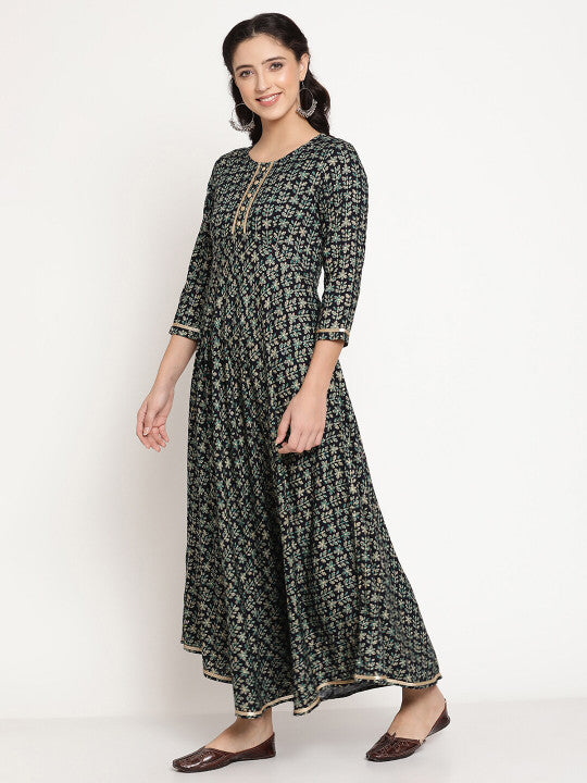 Be Indi Navy Blue Ethnic Motifs Ethnic Maxi Dress