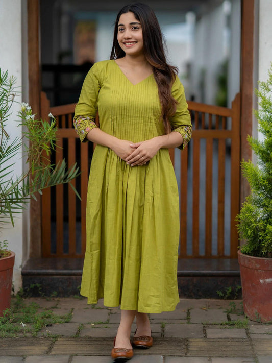 Aaysa Kurti Floral Embroidered A-Line Midi Ethnic Dress