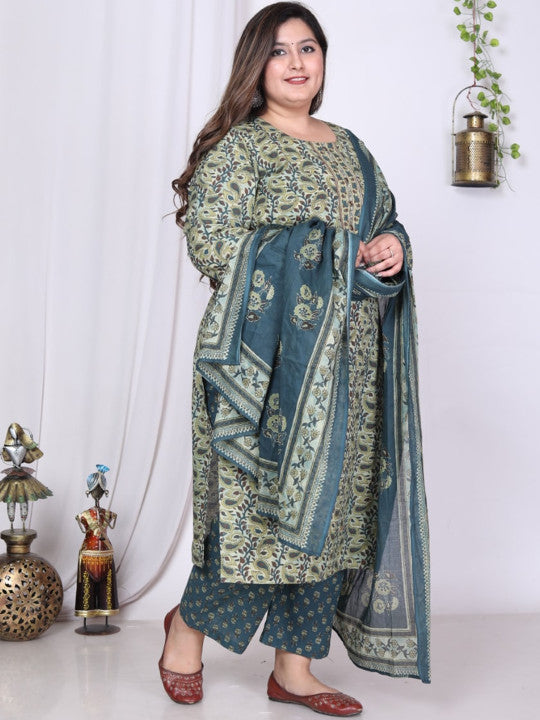 Swasti Floral Printed Sequinned Pure Cotton Kurta with Trousers & Dupatta