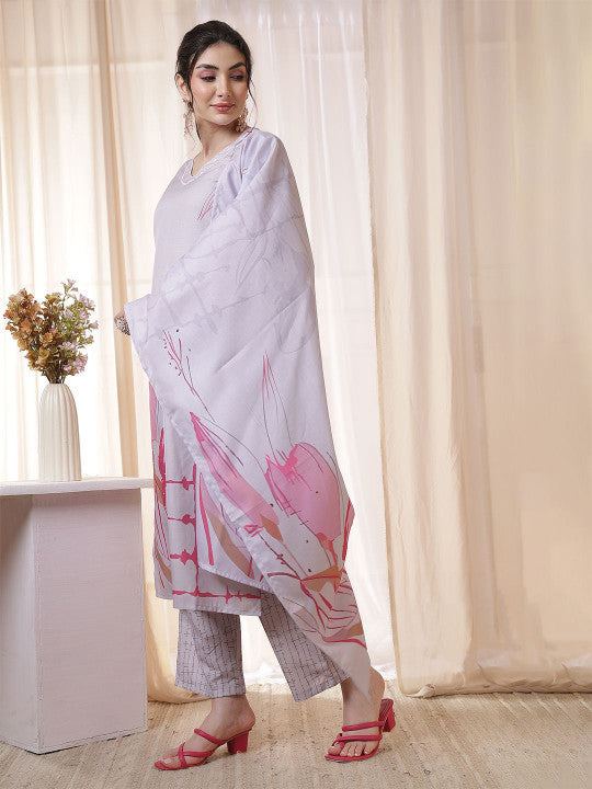 Anouk Women Floral Print Regular Pure Cotton Kurta with Trousers &  Dupatta