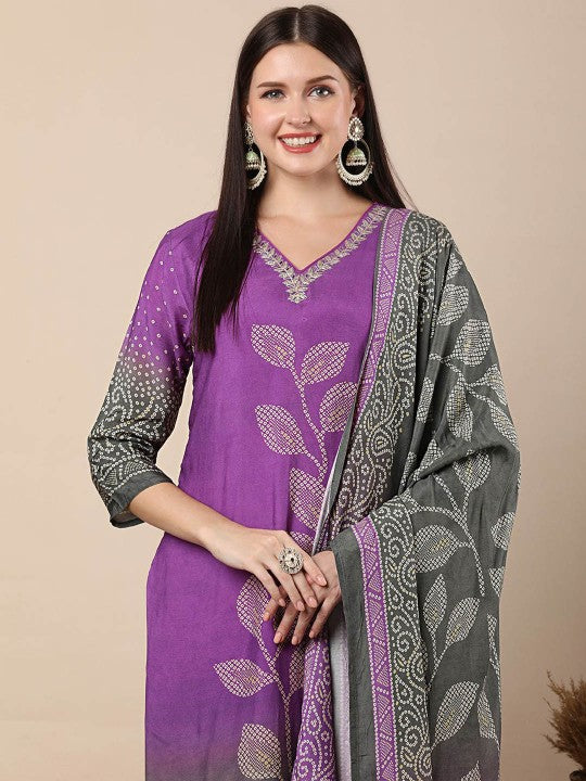 FASHOR Women Bandhani Printed Regular Gotta Patti Kurta