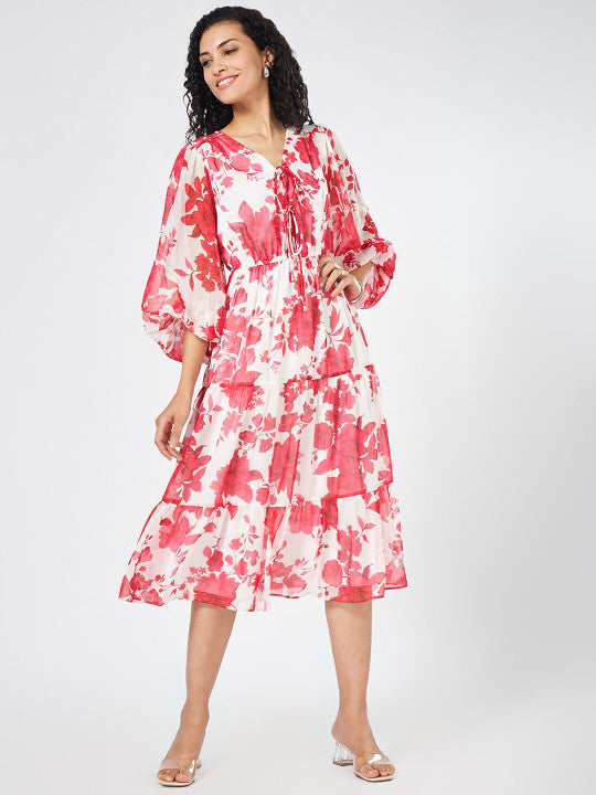 Honey by Pantaloons Women Floral Print Bell Sleeve Fit & Flare Midi Dress