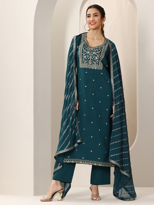 Gerua By Libas Floral Embroidered Round Neck Sequinned Straight Kurta