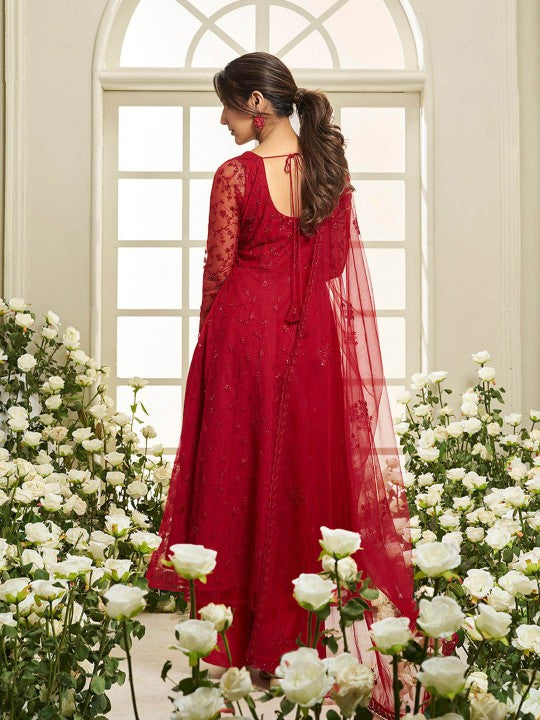 Inddus Floral Embroidered Round Neck Sequinned Anarkali Kurta