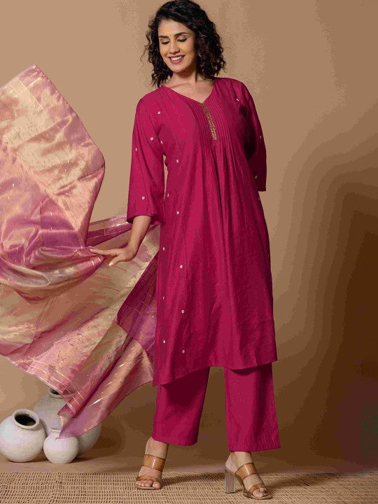Do Dhaage Ethnic Motifs Embroidered A-Line Beads and Stones Kurta with Trousers & Dupatta