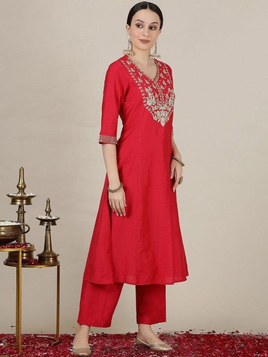 AURELIA Women Embroidered Regular Kurta with Palazzos & With Dupatta