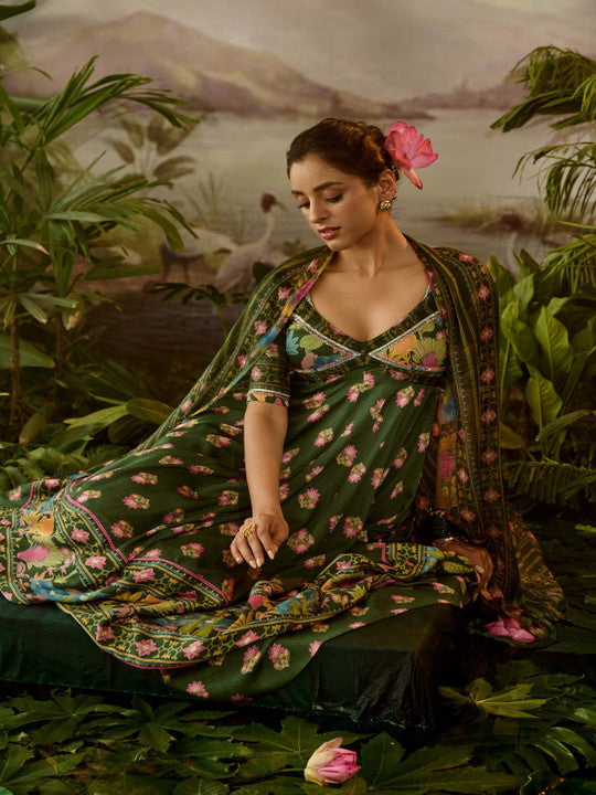 Baise Gaba Floral Printed Anarkali Kurta With Pyjama & Dupatta