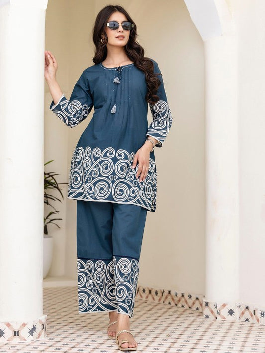 AUTUMN LANE Embroidered Pure Cotton Tunic With Trousers