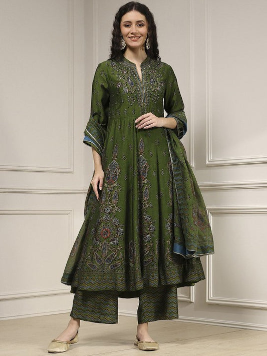 Biba Women Ethnic Motifs Embroidered Beads and Stones Kurta with Palazzos & Dupatta