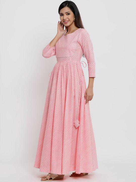 Indian Virasat Women Pink Printed Gotta Patii A-Line Ethnic Dress