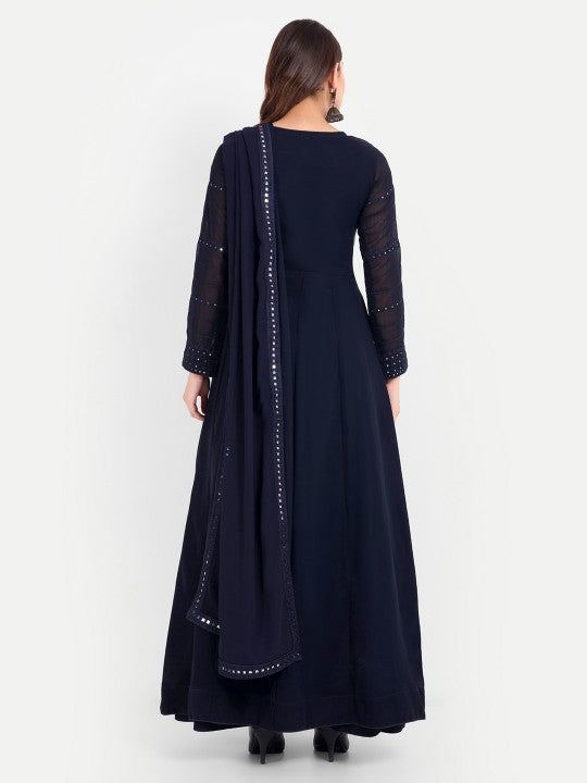 Trendmalls Women Embroidered Sequinned Silk Georgette Kurta