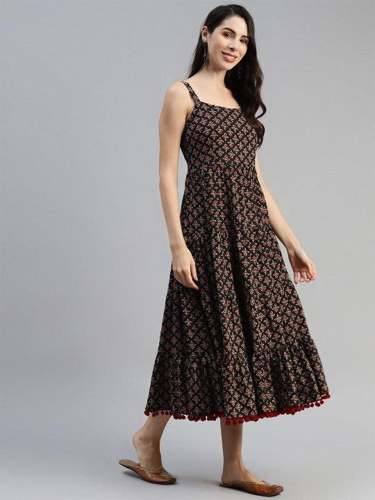 Dress21 Floral Printed Shoulder Straps Fit & Flare Midi Ethnic Dress