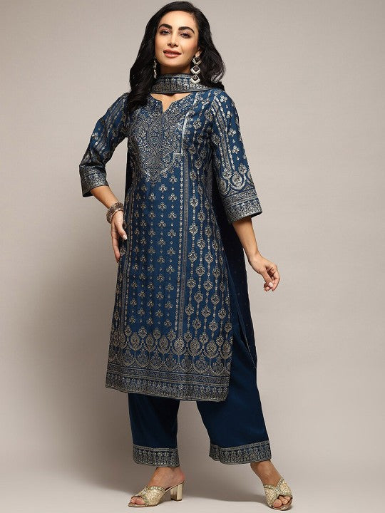 Biba Ethnic Motifs Printed Kurta & Palazzos With Dupatta
