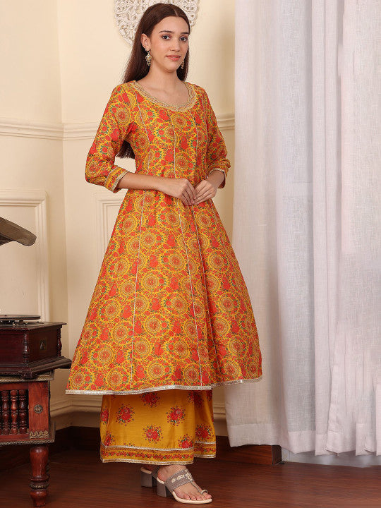 W Women Floral Printed Regular Gotta Patti Kurta with Trousers & With Dupatta
