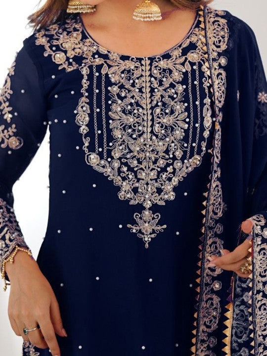 Fusionic Women Ethnic Motifs Embroidered Beads and Stones Kurta with Sharara & Dupatta
