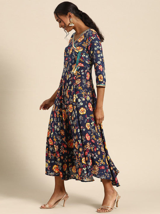 Anouk Floral Print Liva A-Line Midi Dress