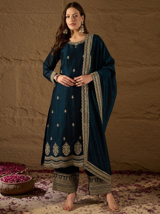 House of Pataudi Floral Embroidered Sequinned Straight Kurta