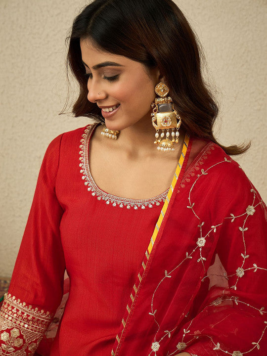 Inddus Women Ethnic Motifs Embroidered Kurta with Palazzo & Dupatta