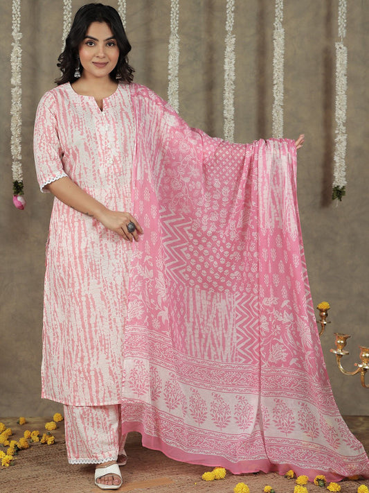 Aramya Women Regular Pure Cotton Kurta with Palazzos & With Dupatta