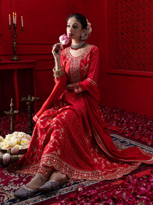 CHHAAP Floral Embroidered Panelled Anarkali Kurta with Trousers & Dupatta